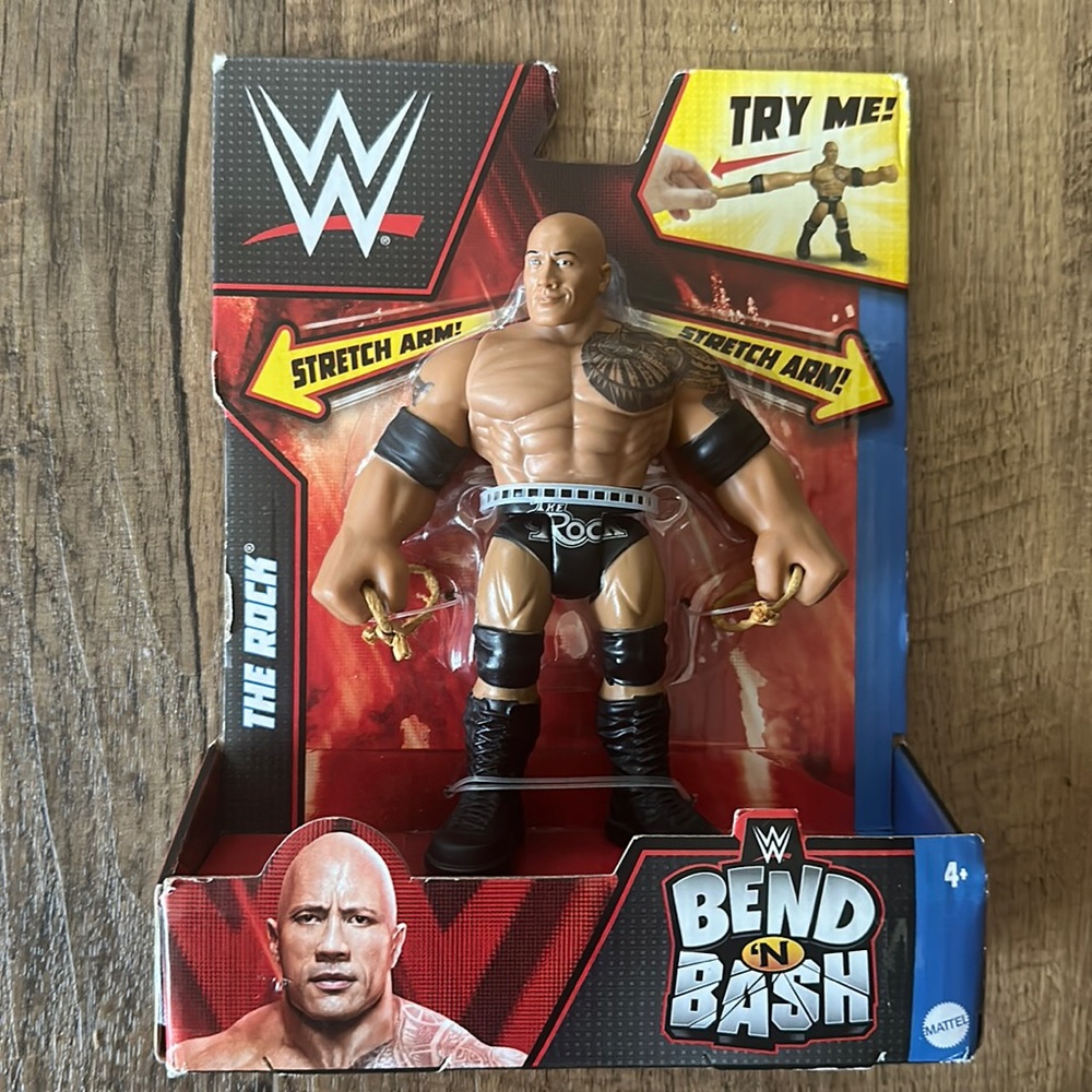 WWE Bend N Bash The Rock 6" Inch Mattel Stretch Arm Wrestling Figure Wave 1